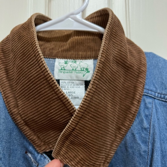 Quacker Factory Blue Denim Jacket with Brown Corduroy Collar and Cat Embroidery - Picture 14 of 15